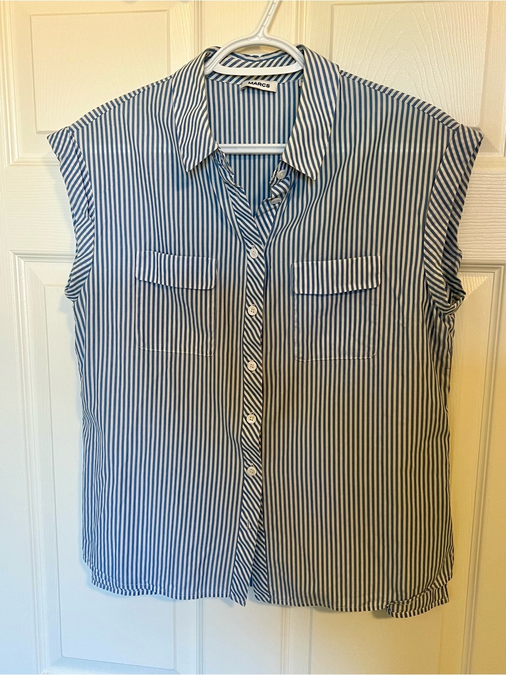 MARCS Light Blue and White Striped Button-Front Shirt